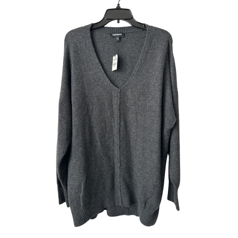 EXPRESS Gray Pullover Sweater Top Deep V Neck Wool Blend Men’s Medium Lagenlook